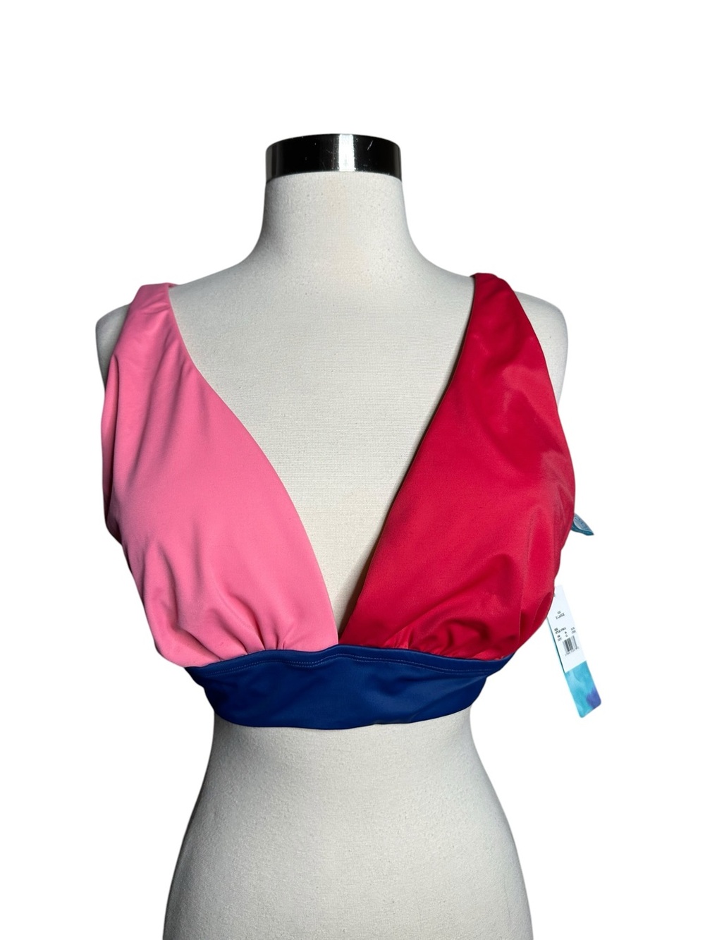 NWT Beach Betty by Miracle Brands Colorblock Bikini Top XL, Pink Red Navy